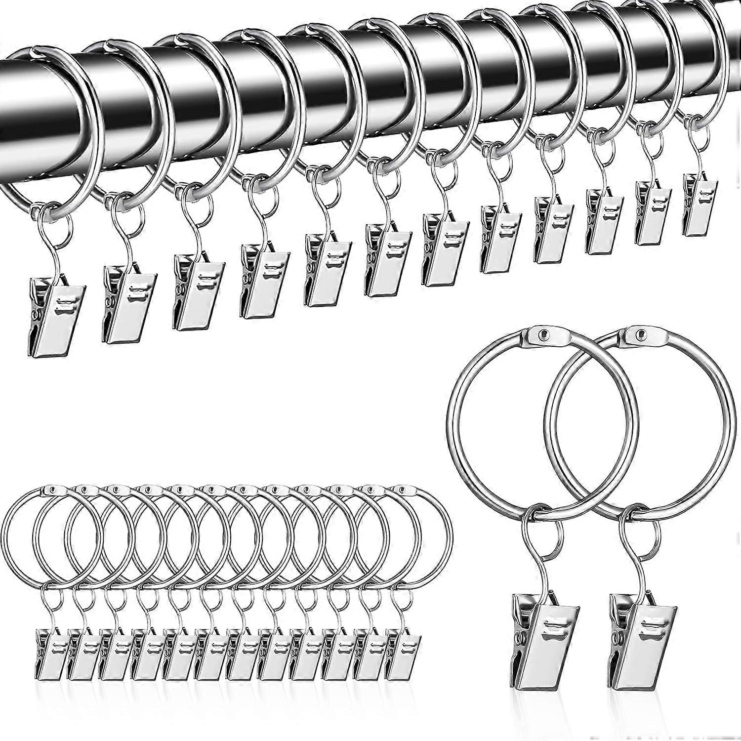 Pack of 50 curtain rings with clips, inner diameter 30 mm (silver)