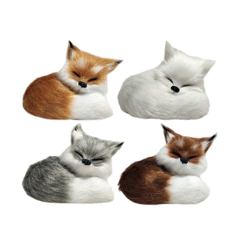 Cute Plushies Fox Shape Plush Animals Model Car Interior Adornment Realistic Design Assorted Color 8.00X7.00X5.50CM 4Pcs