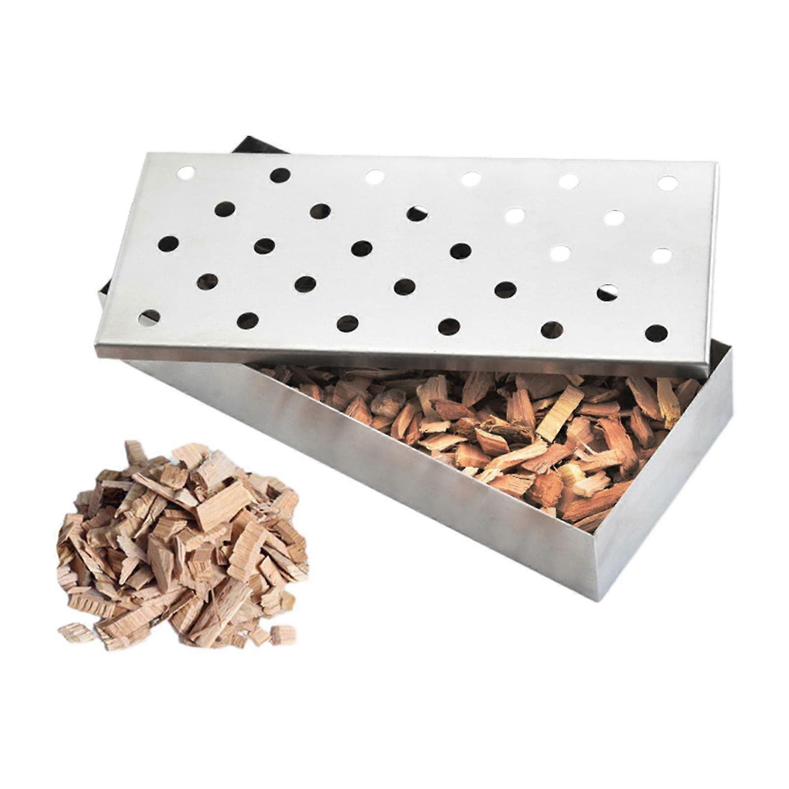 Stainless Steel Smoker Box For Charcoal And Propane Grills With Hinged Lid And Corrugated Vent Barbecue Smoker Tray