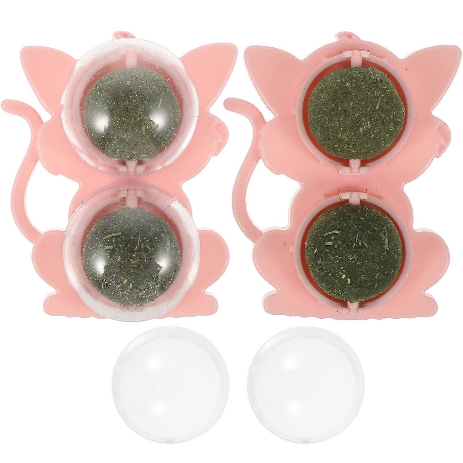 Pet Cat Toy Catnip Balls Interactive Kitten Toys 2Pcs Pink 9X7CM 360 Degree Rotation
