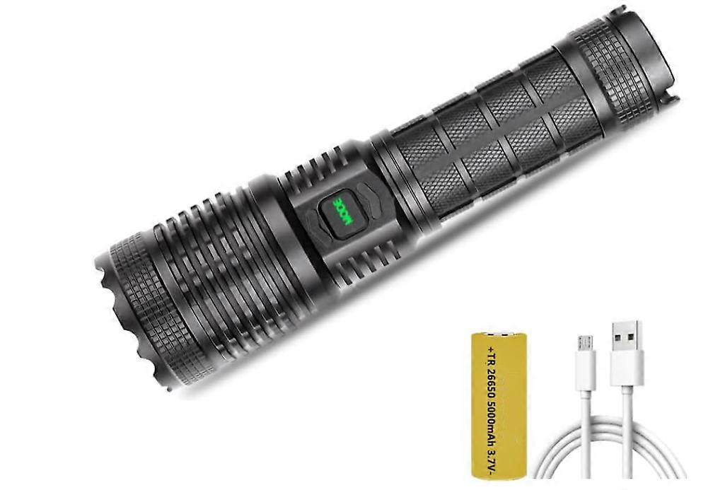 Led Flashlight XHP70.2 4-core Flashlights USB Rechargeable Flash Light Aluminum Torch Zoomable Waterproof Lantern Work Lights(Black)