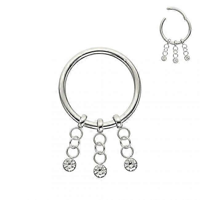 316L Surgical Steel 3 Cz Stones Dangling Hinged Segment Clicker Ring