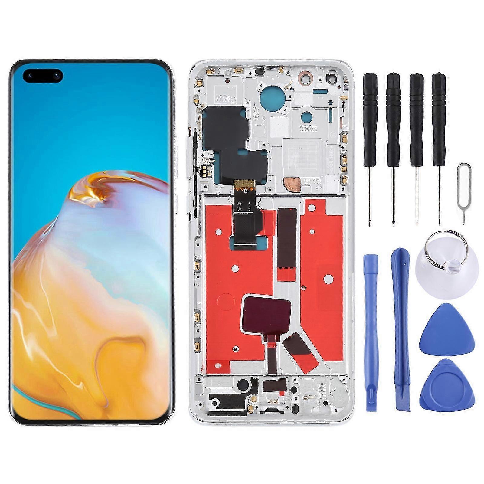 (Silver) Compatible Lcd Screen For Huawei P40 Pro Digitizer Full Assembly With Frame