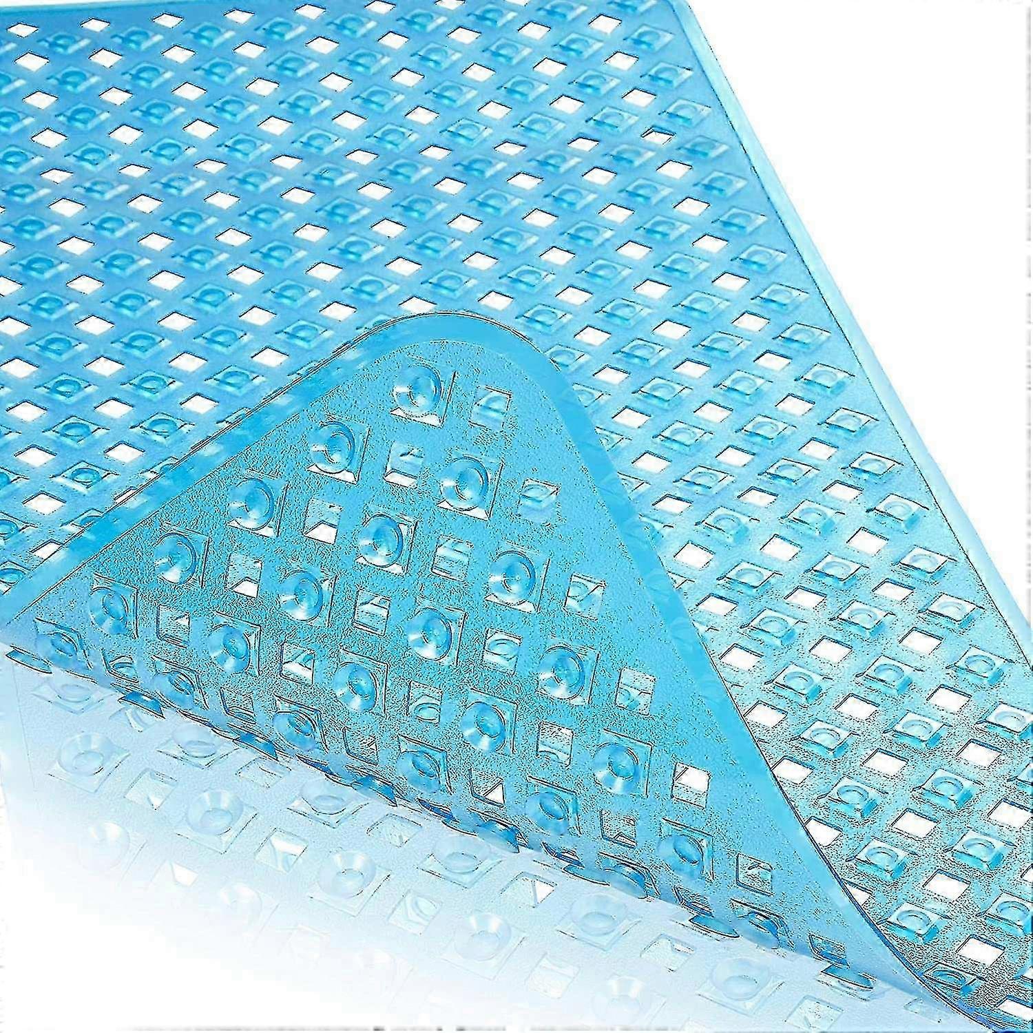 Non-Slip Bathtub Mats Suitable for Various Bathtubs, Featuring Drain Holes and Suction Cups, Machine Washable Size 34.5 x 15.5 In, Clear Blu
