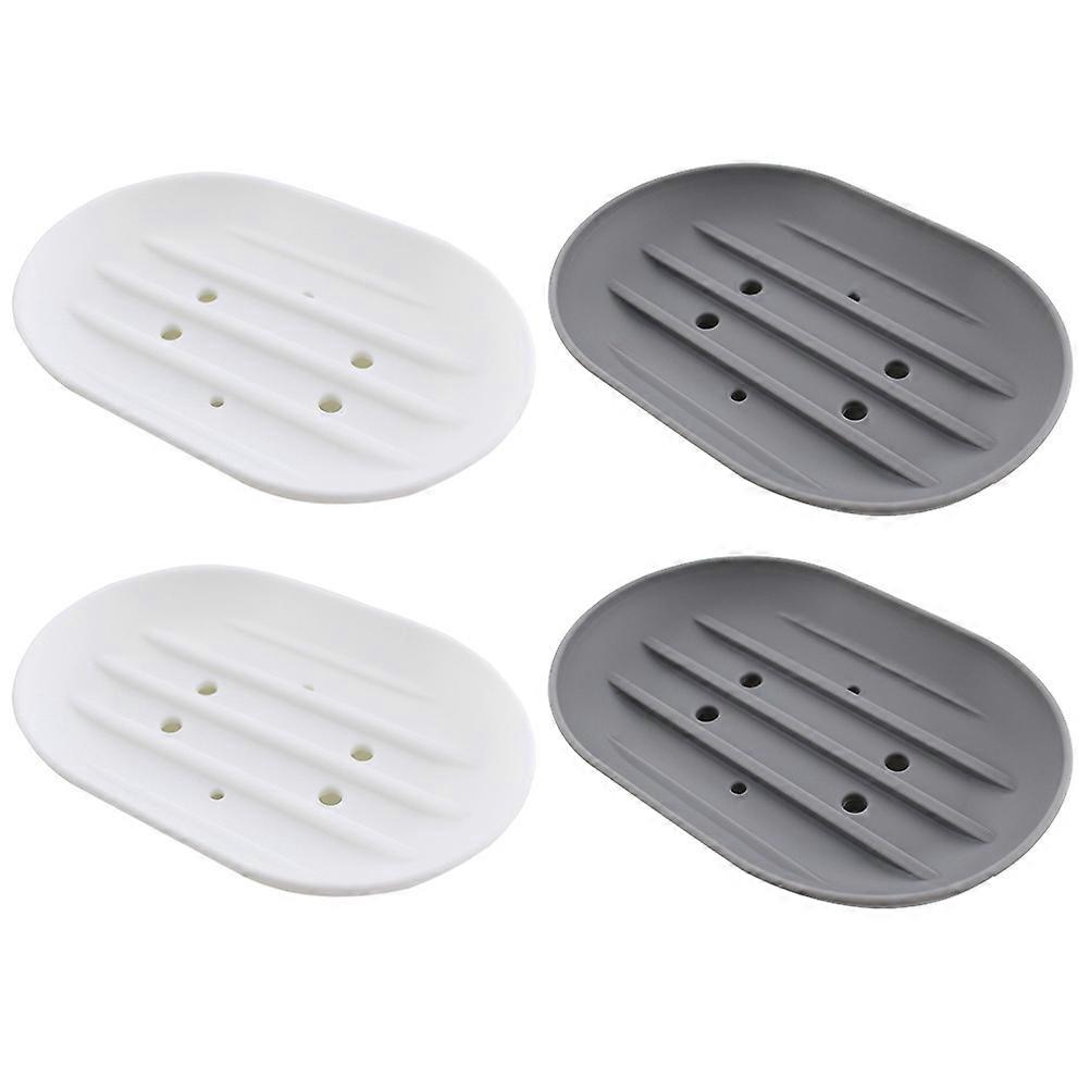 Bathroom Sink Soap Tray Non Slip Drainage Leakage Prevention Hygiene Toiletries Storage Square Organizer for Home Bathroom Toilet Grey and White 4Pcs