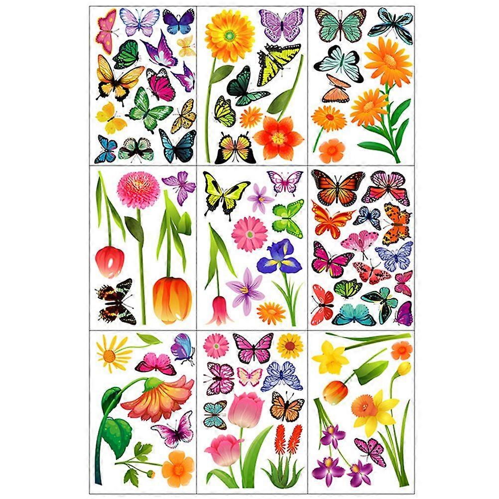1 Set of Window Static Cling Decor Butterfly Flower Pattern Window Decal Colorful Static Glass Cling