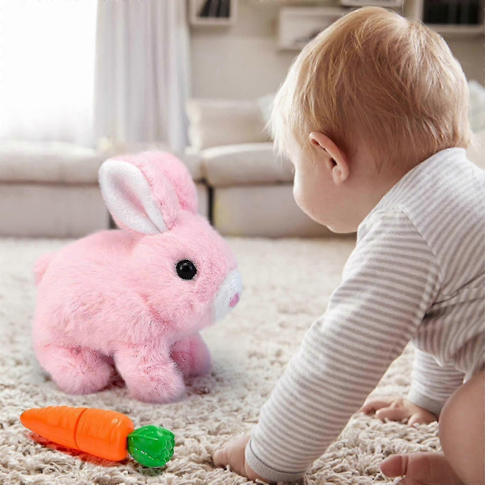 Interactive Plush Bunny Toy, Walking and Talking Educational Rabbit Toy for Kids, Hopping Ears with Carrier