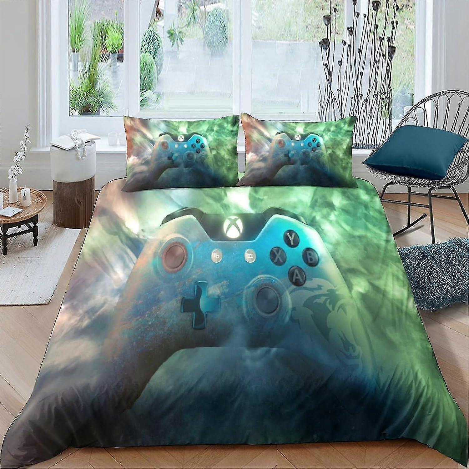 Gamepad Wzór druku 3D 3-częściowy zestaw Poszewka na kołdrę i poszewka na poduszkę Zestaw pościeli z miękkiej mikrofibry