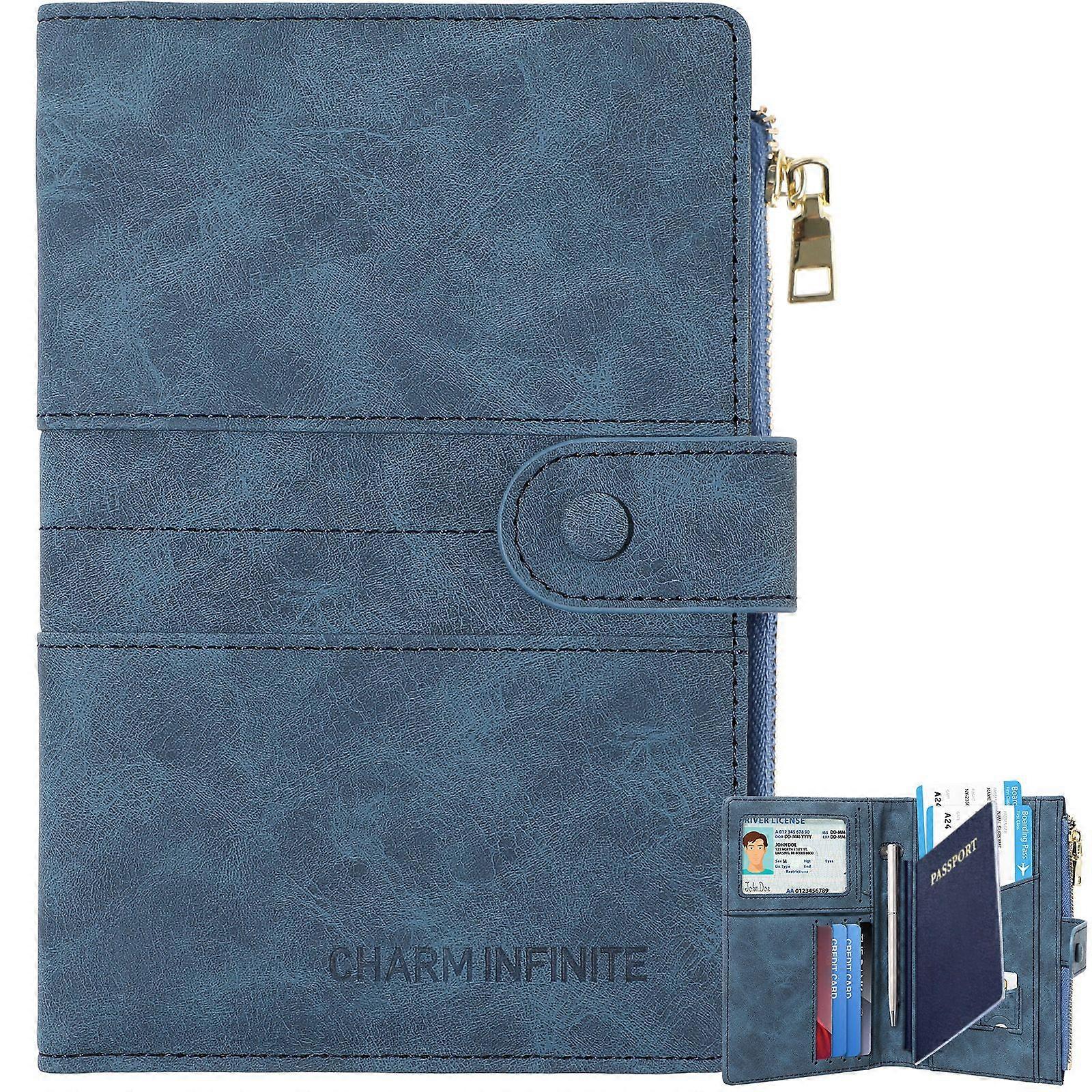 Passport Holder Multifunctional Passport Storage Wallet Card Ticket Holder Purse for Travel (Blue)
