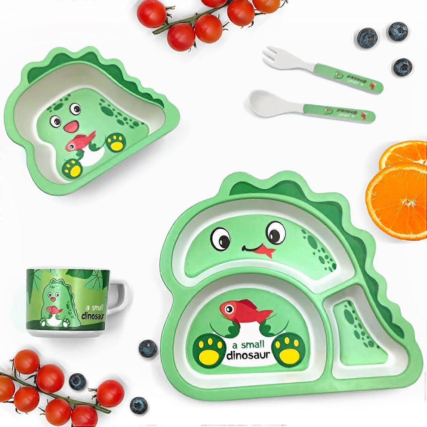 Bamboo Fiber Children's Tableware Set Dinosaur Complementary Food Supplement Plate (Tableware-Green)