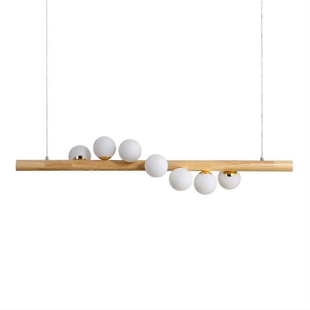 Modern Nordic Linear Wooden Kitchen Island Pendant Light, 7Bulb Spherical Glass Pendant Light