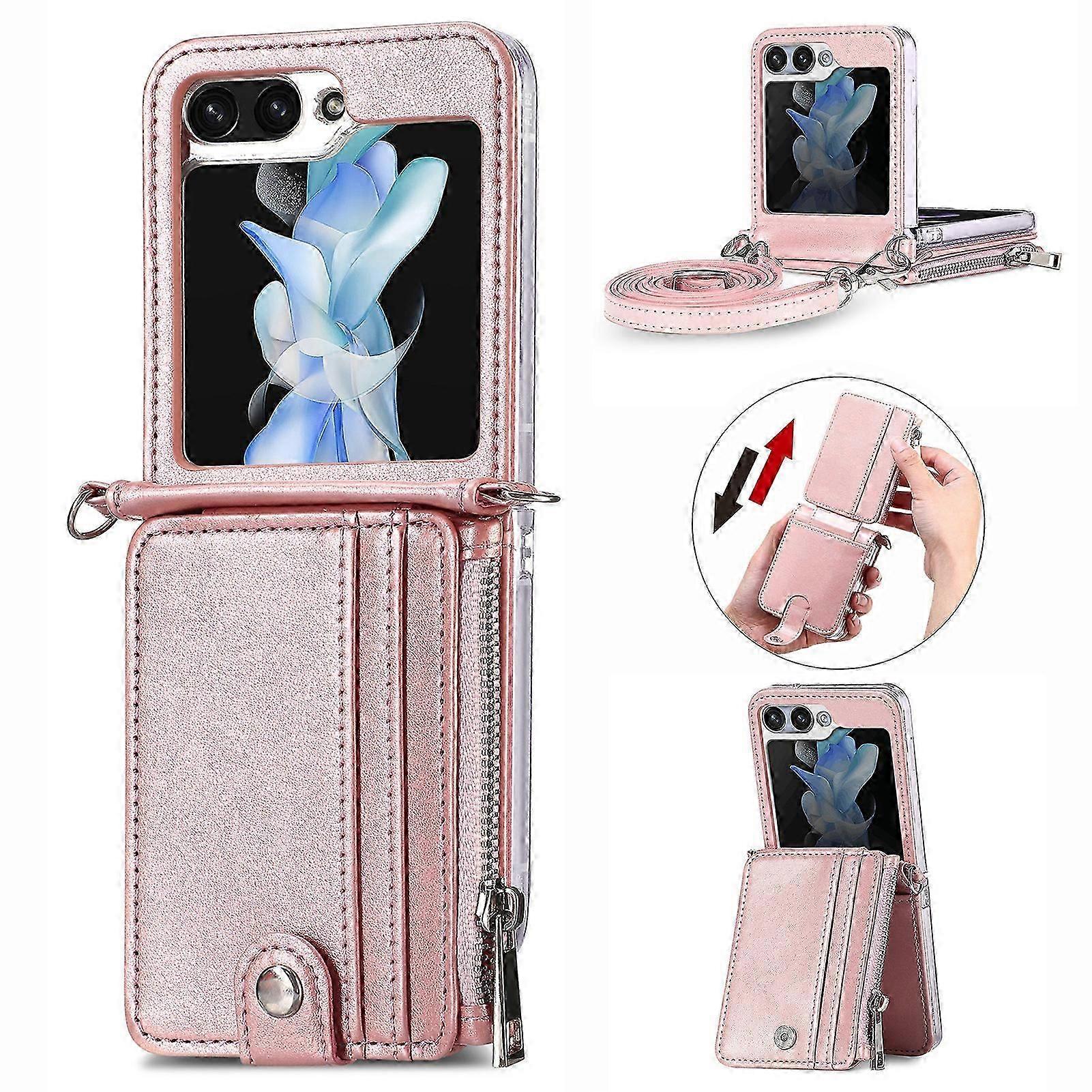 for Samsung Galaxy Z Flip 6 Case Wallet with for Women,Galaxy Z Flip 6 Case with Strap,Crossbody Strap Lanyard Card Holder Stand