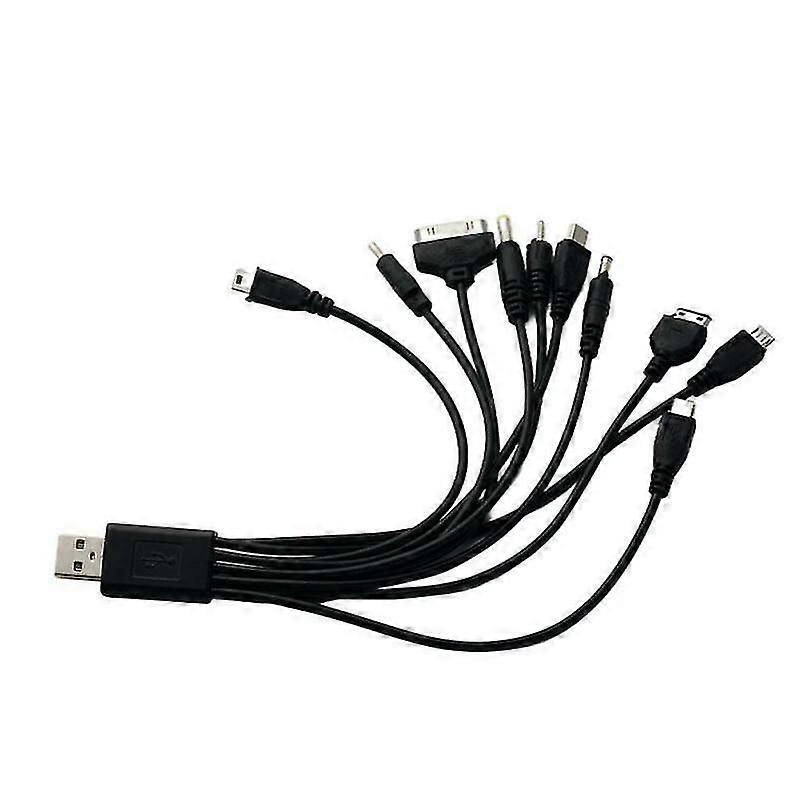 Black Portable USB 10 in 1 Charge Cable Multi Charger