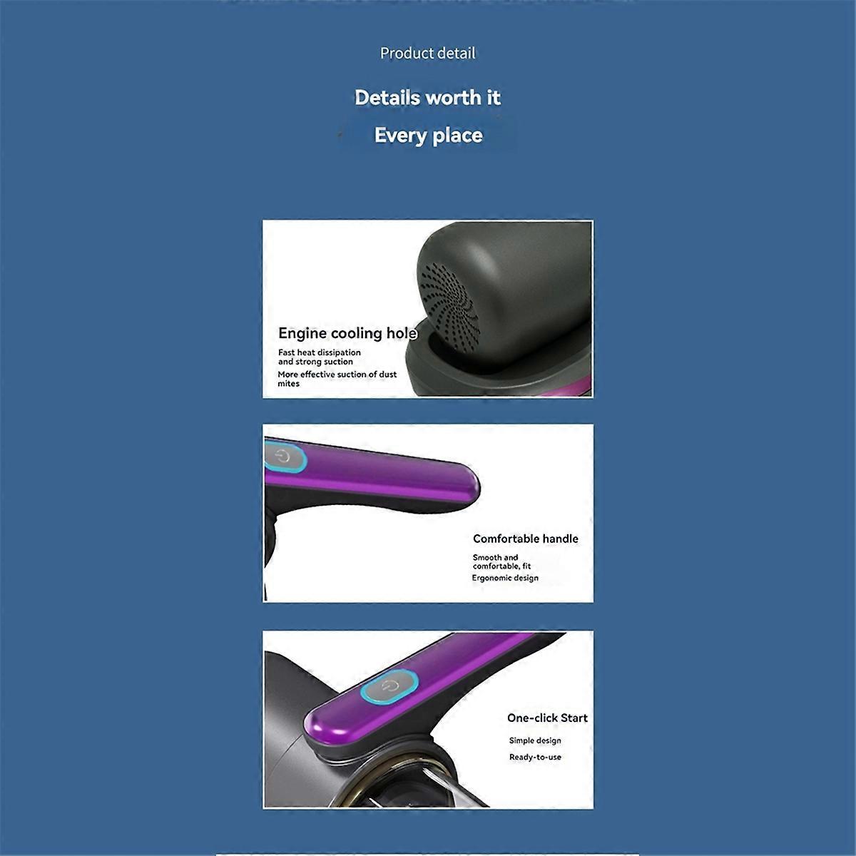 Bed Vacuum Cleaner UV Mattress Mite Handheld Cordless Vacuum Mattress 7.4V for Deep Cleaning Beds Sofas Carpets