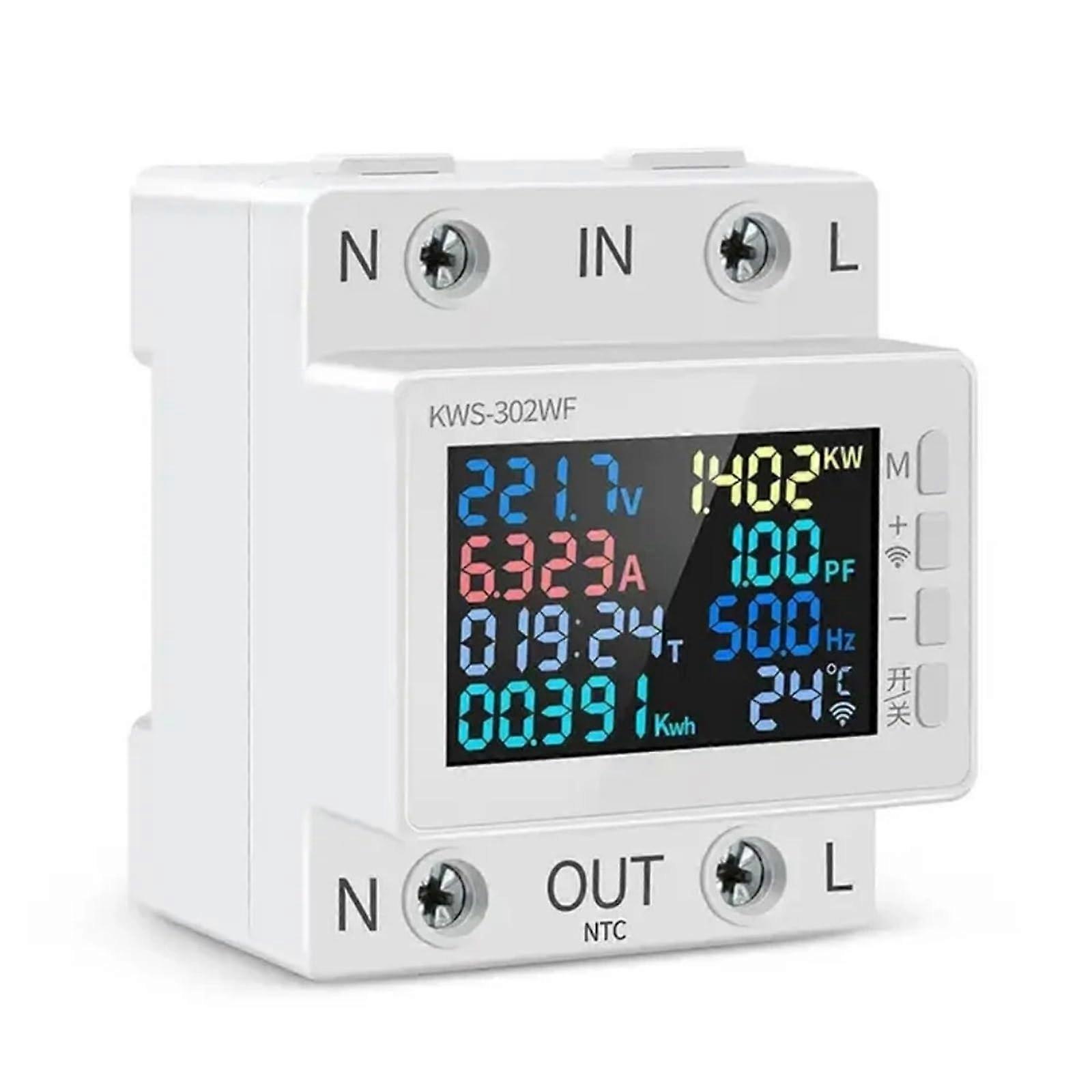 KWS302 Smart Power Meter Over Under Voltage Protection Switch Current Voltage Monitor Relay Value Adjustable Circuit Breaker (KWS302L)