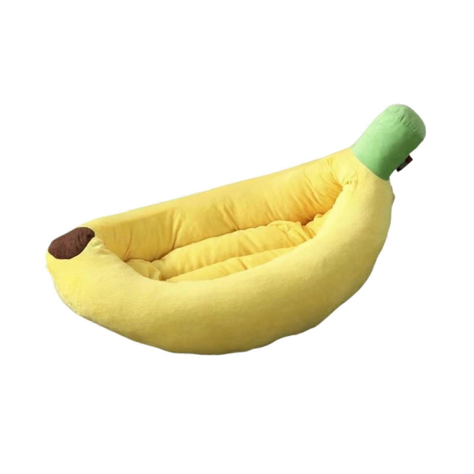 Dog Bed Banana Motif Breathable Comfortable Plush All Seasons Washable Soft 47 x 28 x 13 cm Puppy Cushion Cat Sofa