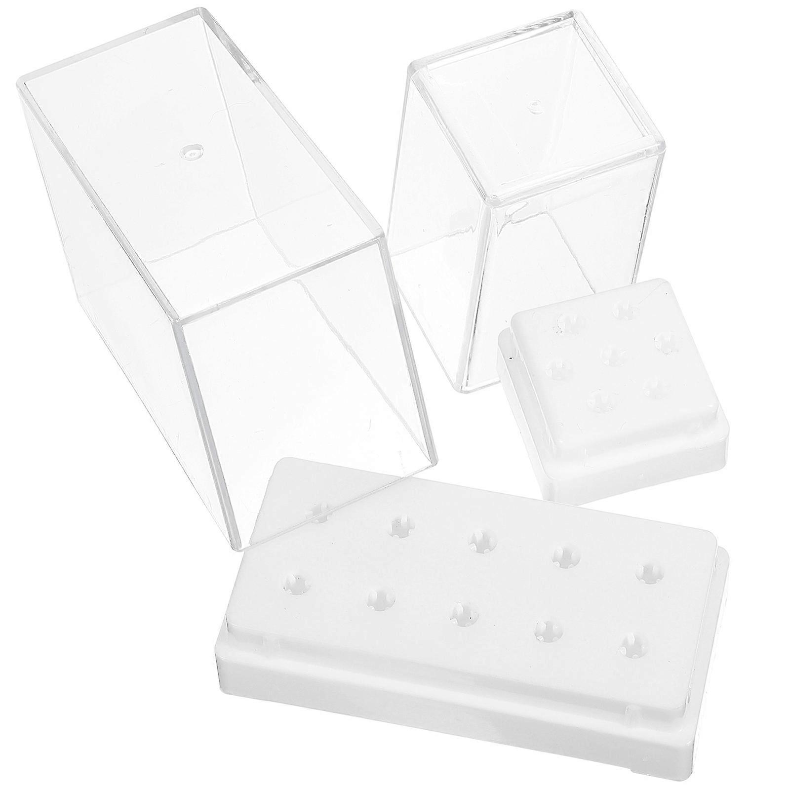 Nail Drill Bit Holder Plastic Storage Box for Manicure 2Pcs White