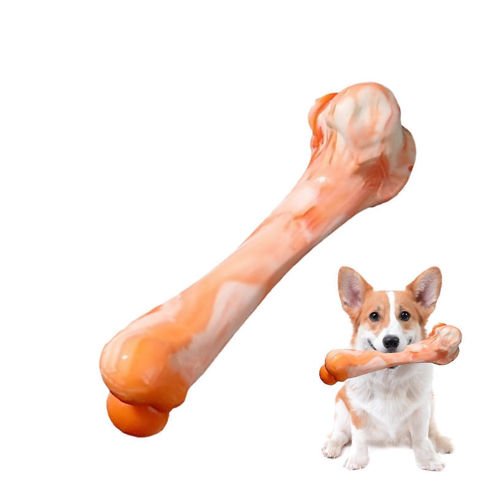 Dog Bone Chew Toy for Aggressive Chewers - Durable Orange Rubber Toy for Medium and Large Breeds, Dental Care Design