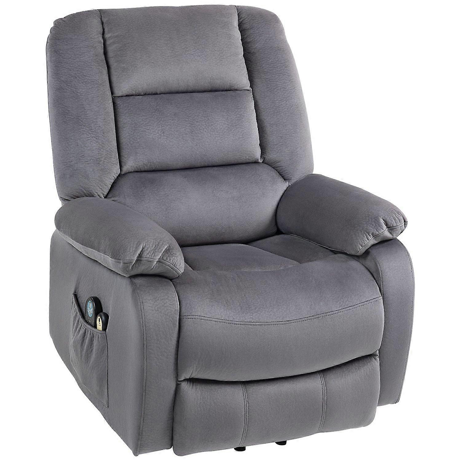 TV chair with standing aid, heating and massage function, remote control and side pocket, dark grey