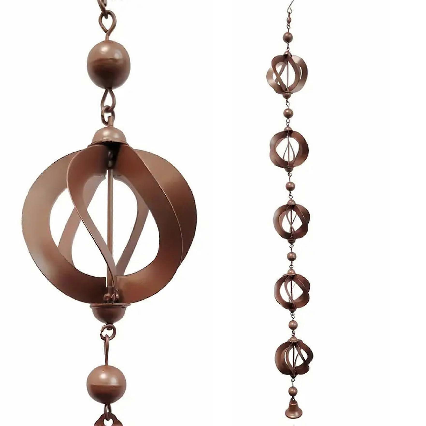 Rain Chain 42.52 Inch Metal Hanging Rain Cha for Gutters Rotating Rain Catcher Chain with Bells Retro Wind Bells for Window Garden Decorations