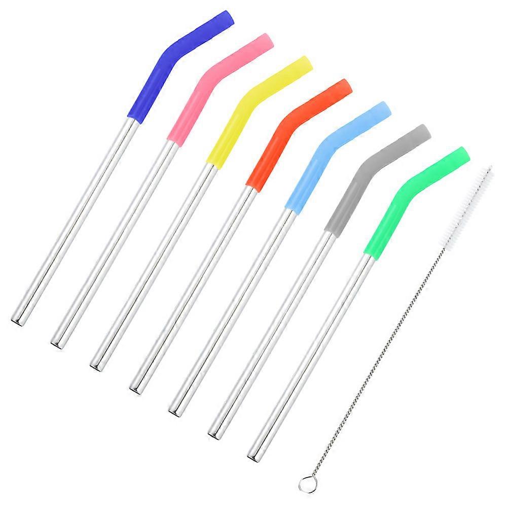 Reusable Stainless Steel Straws Set with Silicone Sleeves, Mixed Colors, Includes Cleaning Brush for Beverages, Cups, Mugs, and Bottles