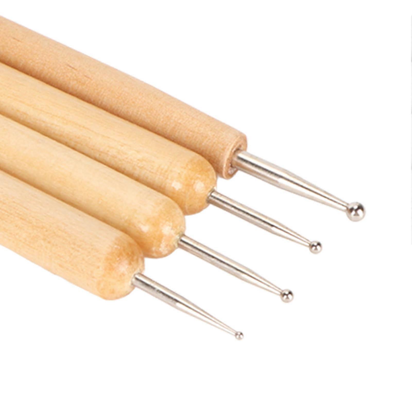 4pcs Indentation Pen Stainless Steel Tracing Dotting Stylus with Beech Handle for Painting Engraving Embossing Art