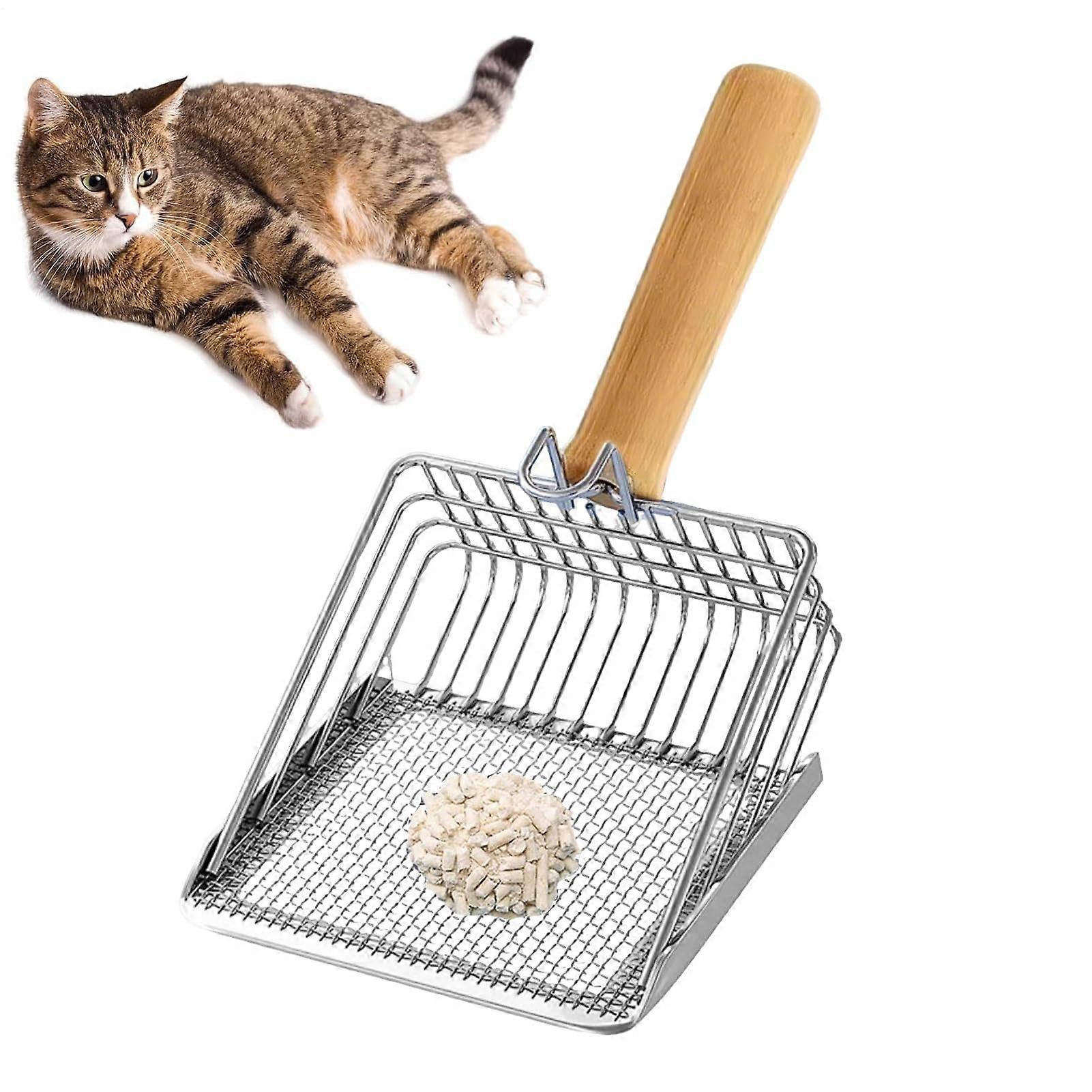 Cat Litter Scoop Ergonomic Handle Non-Stick Coating Easy to Clean Wooden Handle for Cat Litter Box Pet Supplies