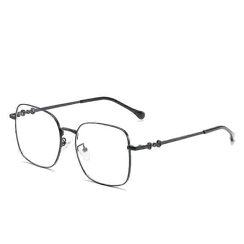 Oversized Square Metal Reading Glasses with Blue Light Blocking, Large Anti-Glare Frame, Black Color, +300 Magnification