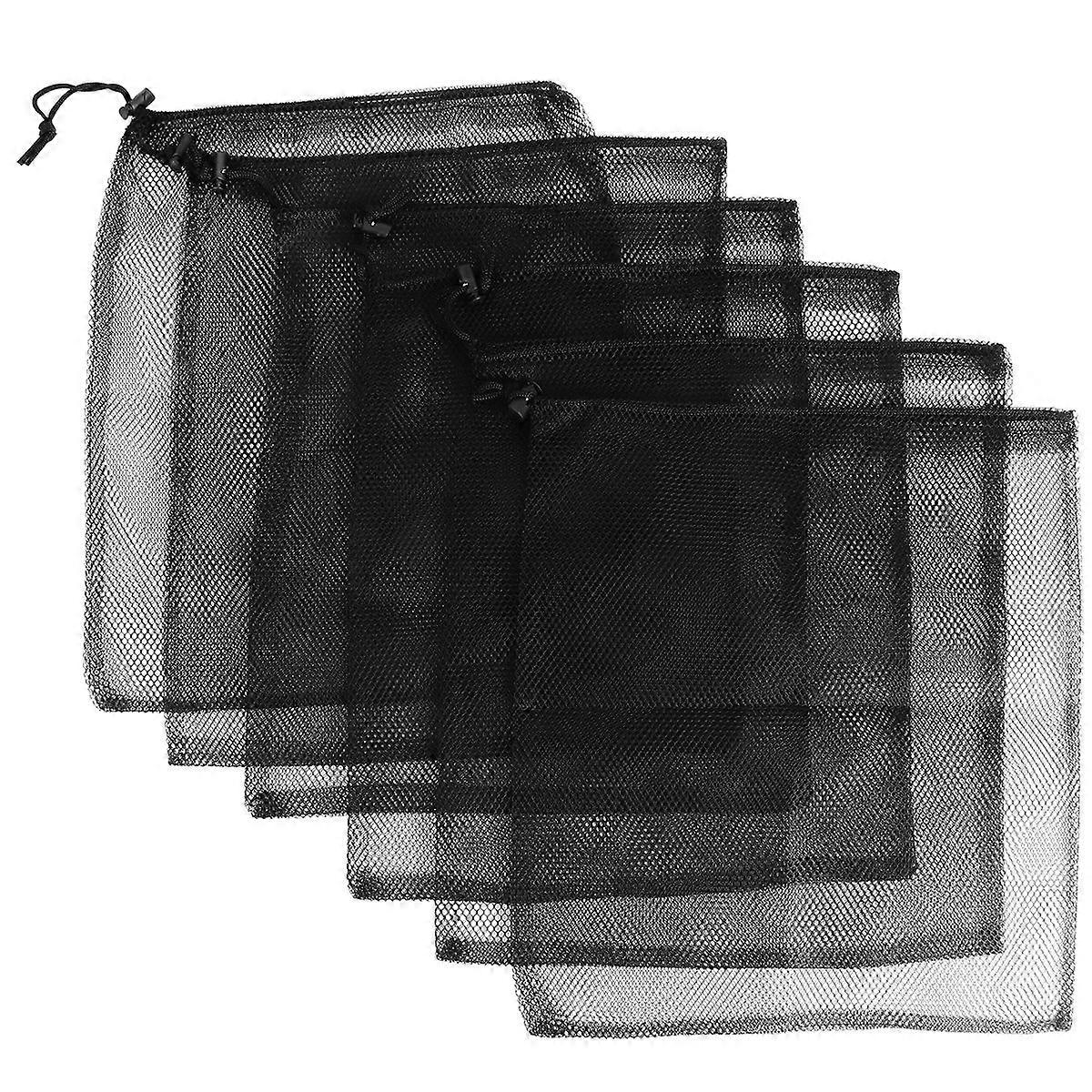 Small Drawstring Pouch Rectangular Mesh Design Tie Closure for Outdoor Activities 6Pcs