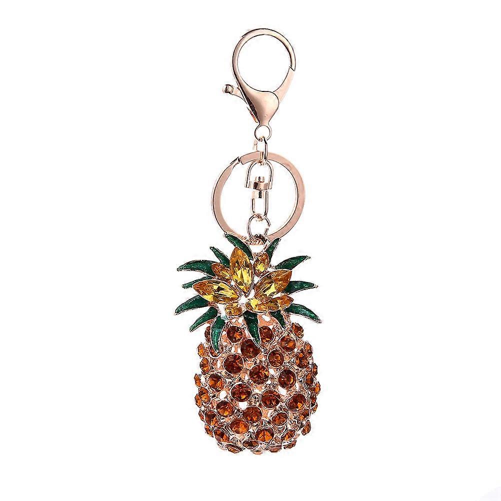Stylish Rhinestone Pineapple Keychain Durable Key Ring Ornament Creative Bag Charm for Family Friends