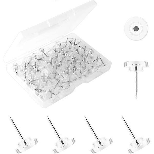 100 pcs transparent push pins, plastic push pins thumb tacks flat push pins with steel point for cork board bulletin board wall (white)