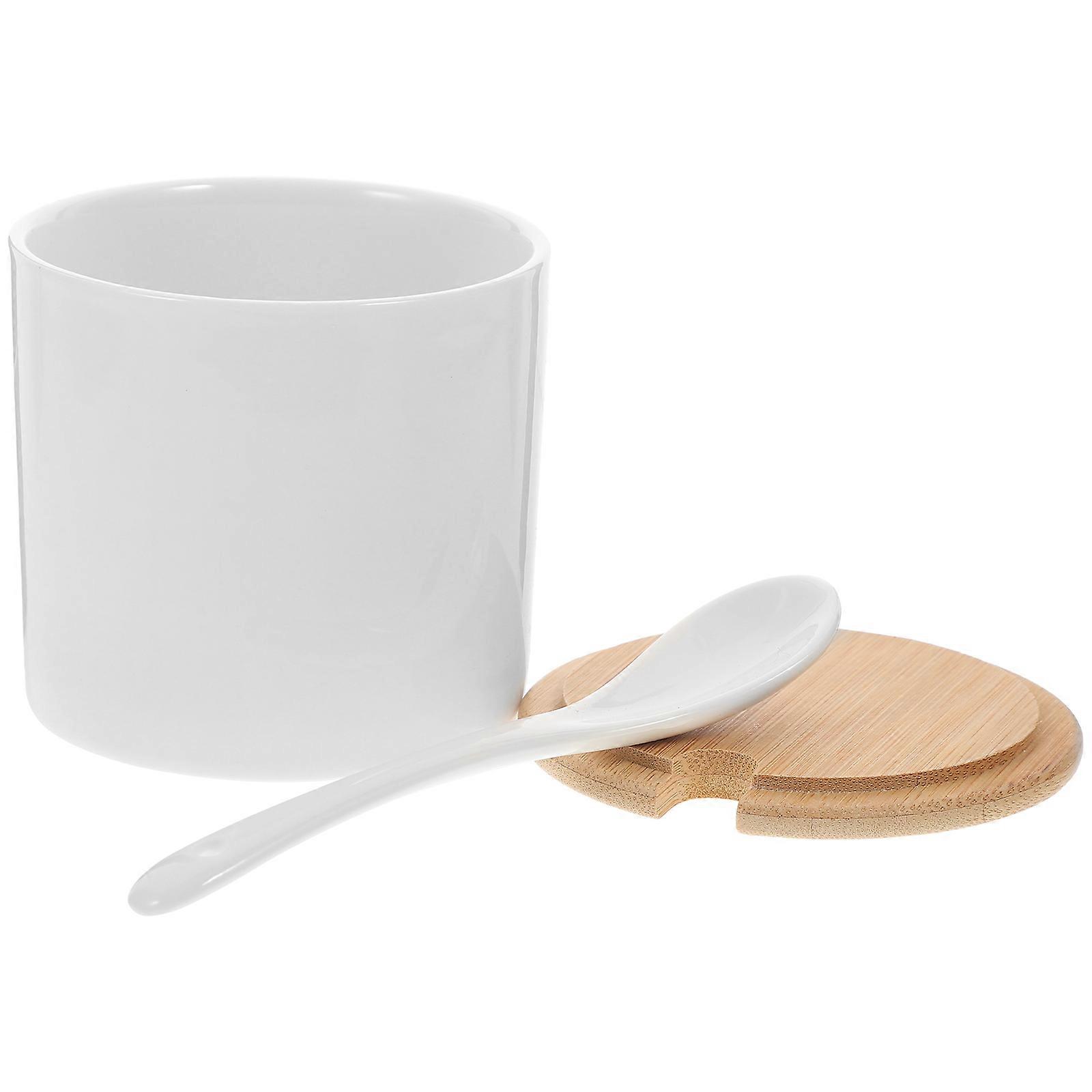 Ceramic and Bamboo Salt Container for Kitchen with Lid and Multi Size Fits Home Decor