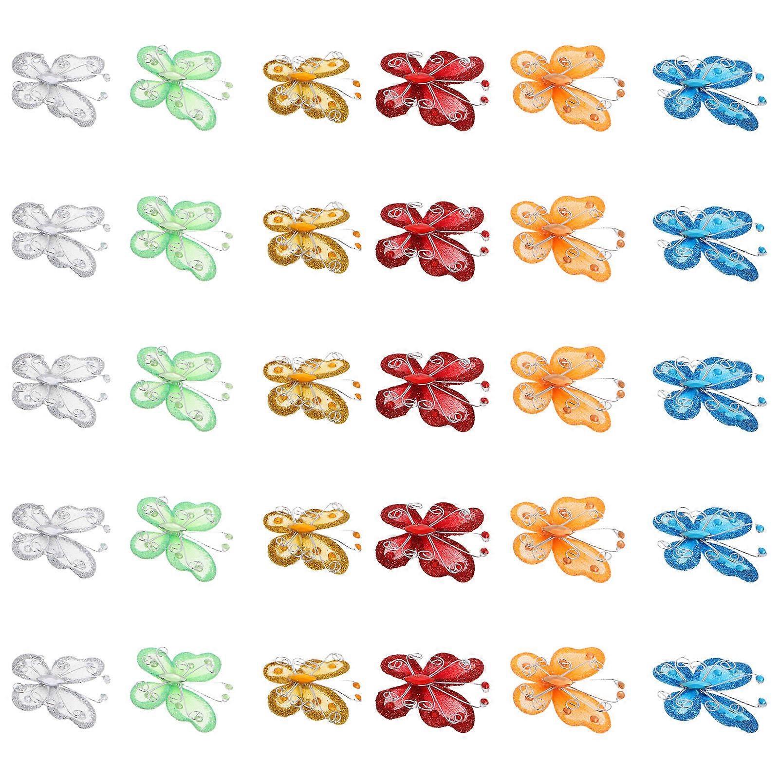 30pcs Sheer Glitter Mesh Butterfly Organza Craft Decorations for Wedding Party Table Scatter DIY Decor for Special Events