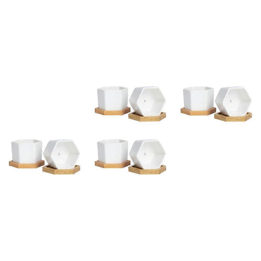 White Hexagon Planter Ceramic Flower Pot for Home Decor Multifuntional Succulent Display 4 Sets