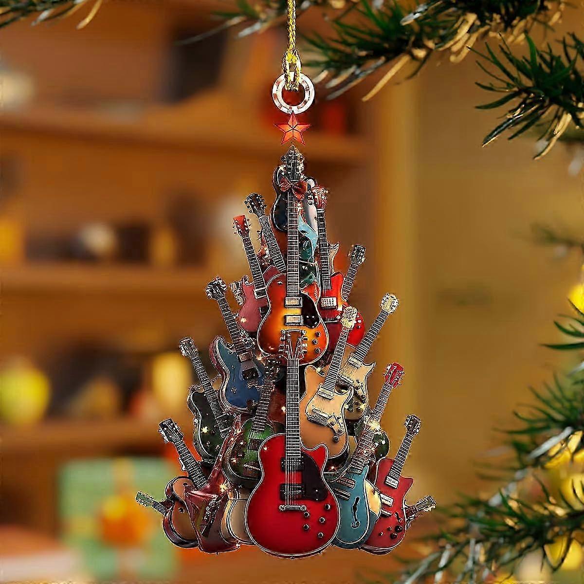 Déco De Noël Guitar Rock – Ornement Acrylique Guitare Pour Sapin, Cadeau Fan De Musique