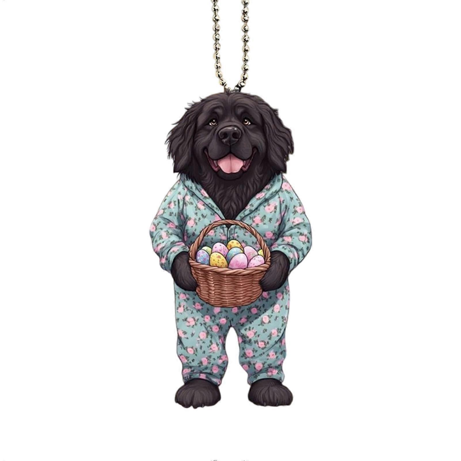 Easter Dog Egg Car Ornament - 2D Flat Acrylic Hanging Pendant for Rear View Mirror - Vehicle Interior Accessory Style B