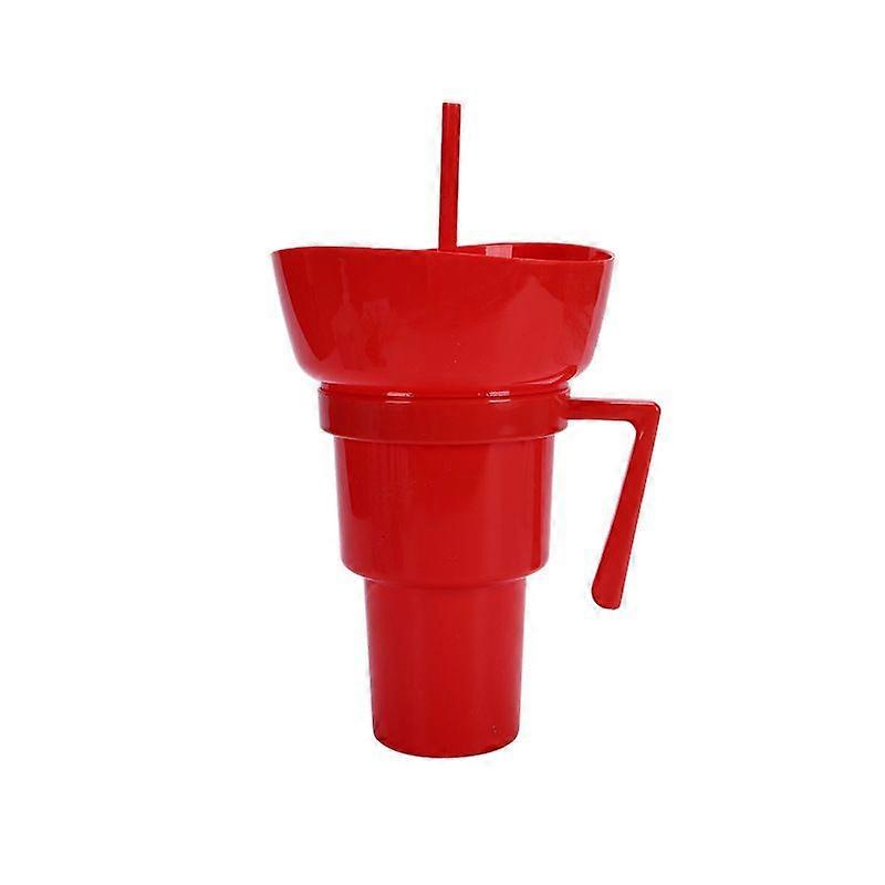 Popcorn Cup with Handle 2 in 1 Cup Bowl Combo with Straw Travel Snack & Drink Cup Leakproof Snack Cup Multiple Functions Cup Reusable PVC Snack and Dr