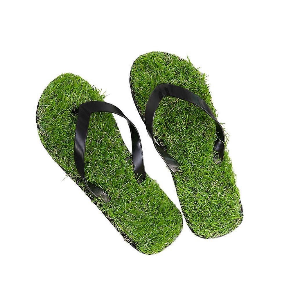 Stylish Artificial Lawn Slippers For Adults Black Flat Footwear Non-slip Functionality 1 Pair Summer Wear