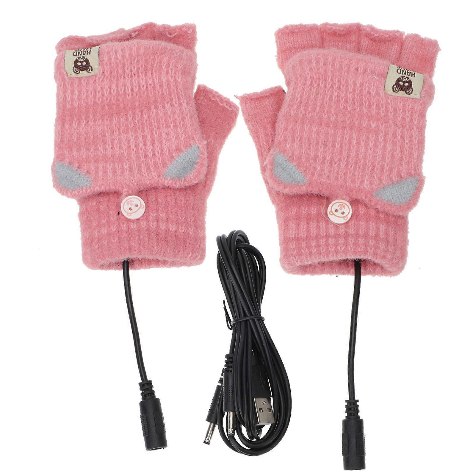 Electric Gloves Pink Half Finger Mitten Style For Outdoor Sports 13.5x10cm 1 Set