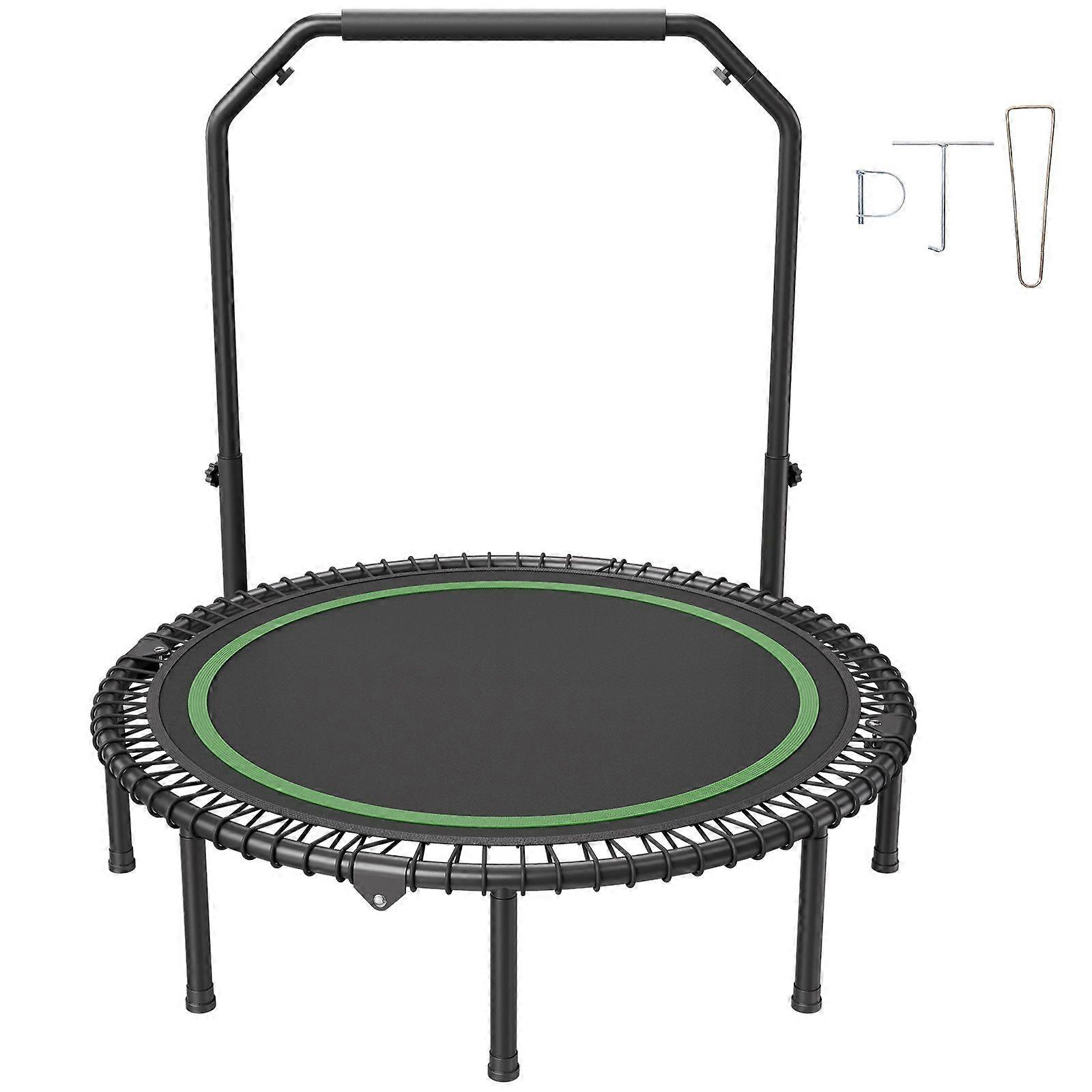 Foldable Mini Trampoline, 51 Inch Fitness Rebounder, Max Load 450lbs Exercise Trampoline with 4 Level Height Adjustable Foam Handle