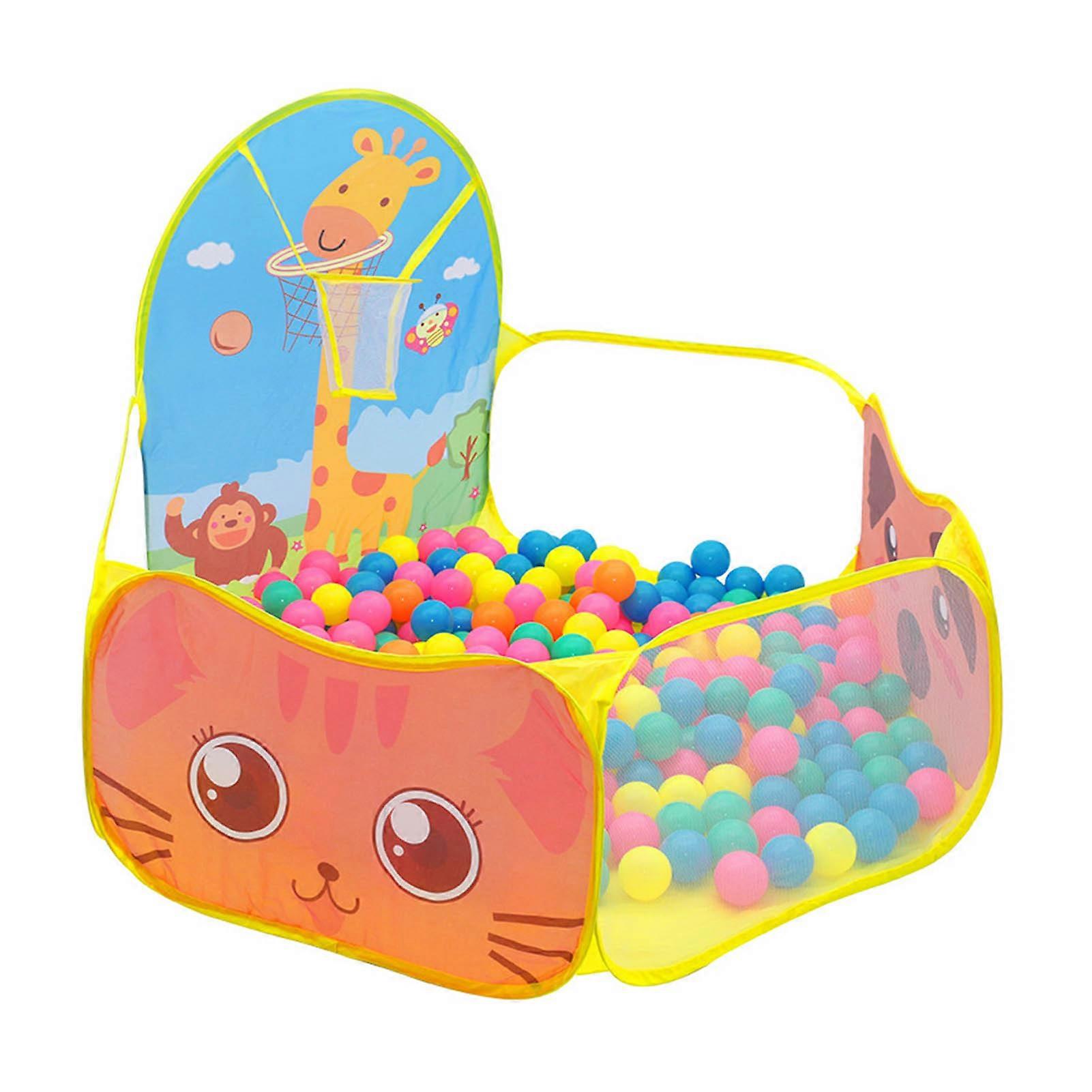Kids Ball Pit Folding Cartoon Giraffe Baby Play Pool Tent with Basketball Hoop for Girls Boys Yellow