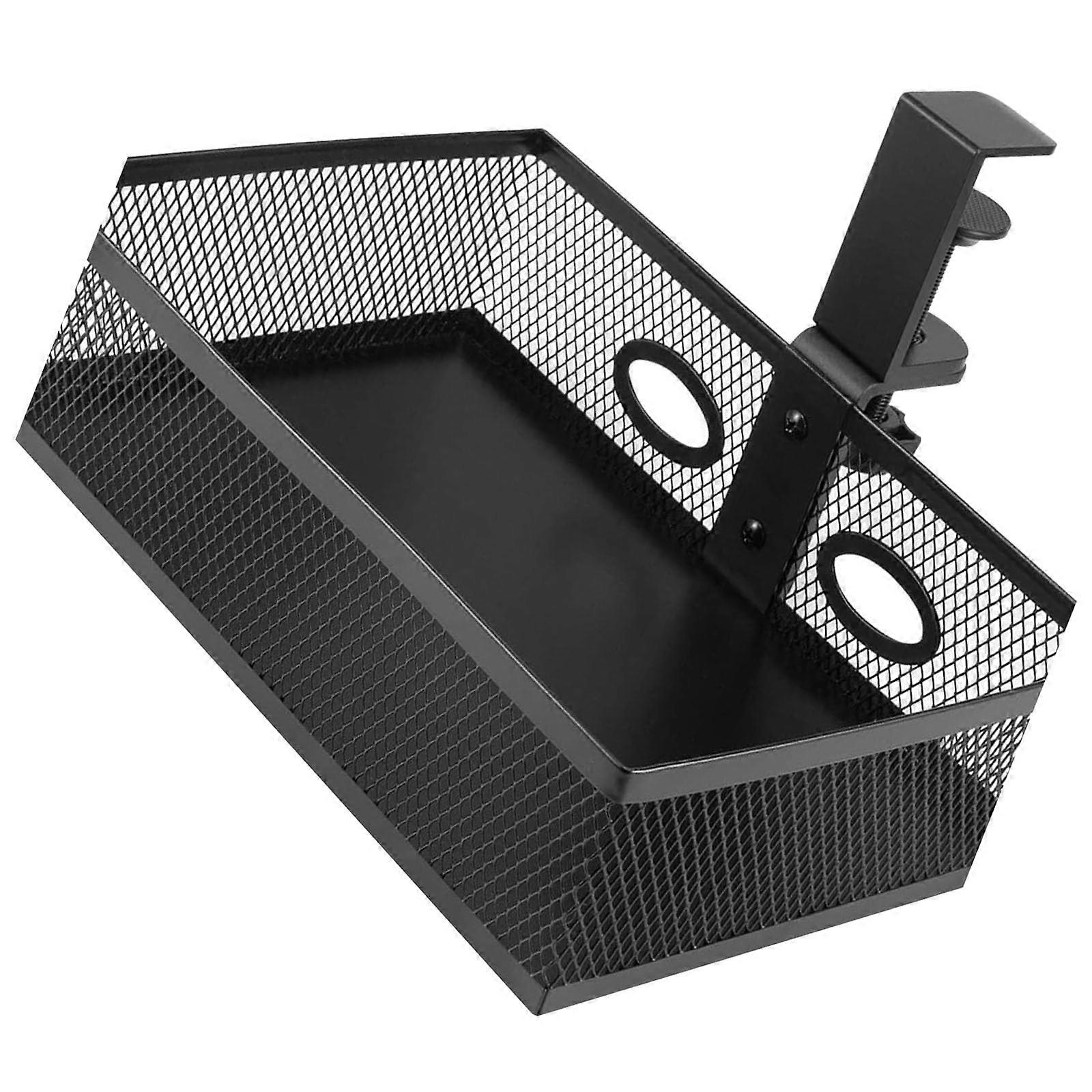 360 Degree Rotating Under Desk Organizer with Large Capacity Drawers, Metal Wire Basket for Office Supplies Storage