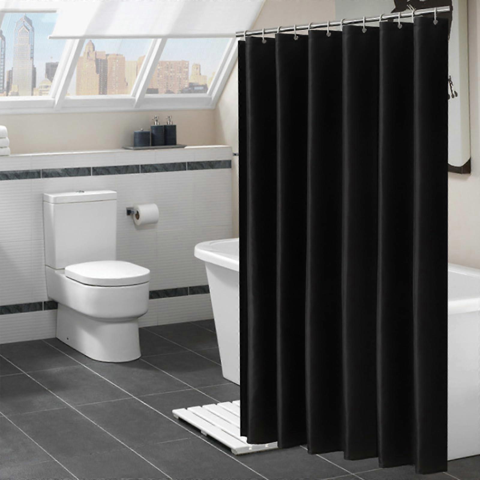 Modern Black Shower Curtains XXL Waterproof Fabric 100 x 200 cm Solid Color Bath Curtains with Hooks for Bathtub