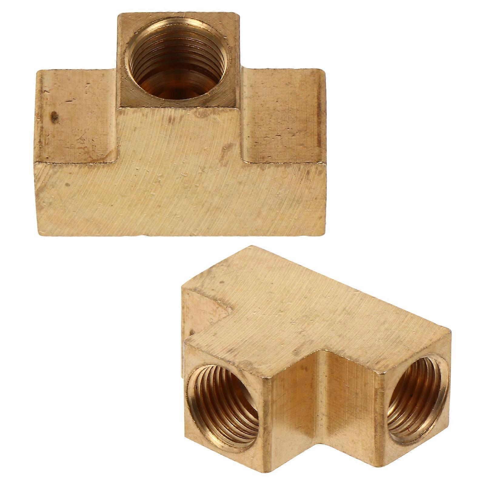 Brass Three-way Connect Tube Fittings for Home Use Golden 2 Pieces