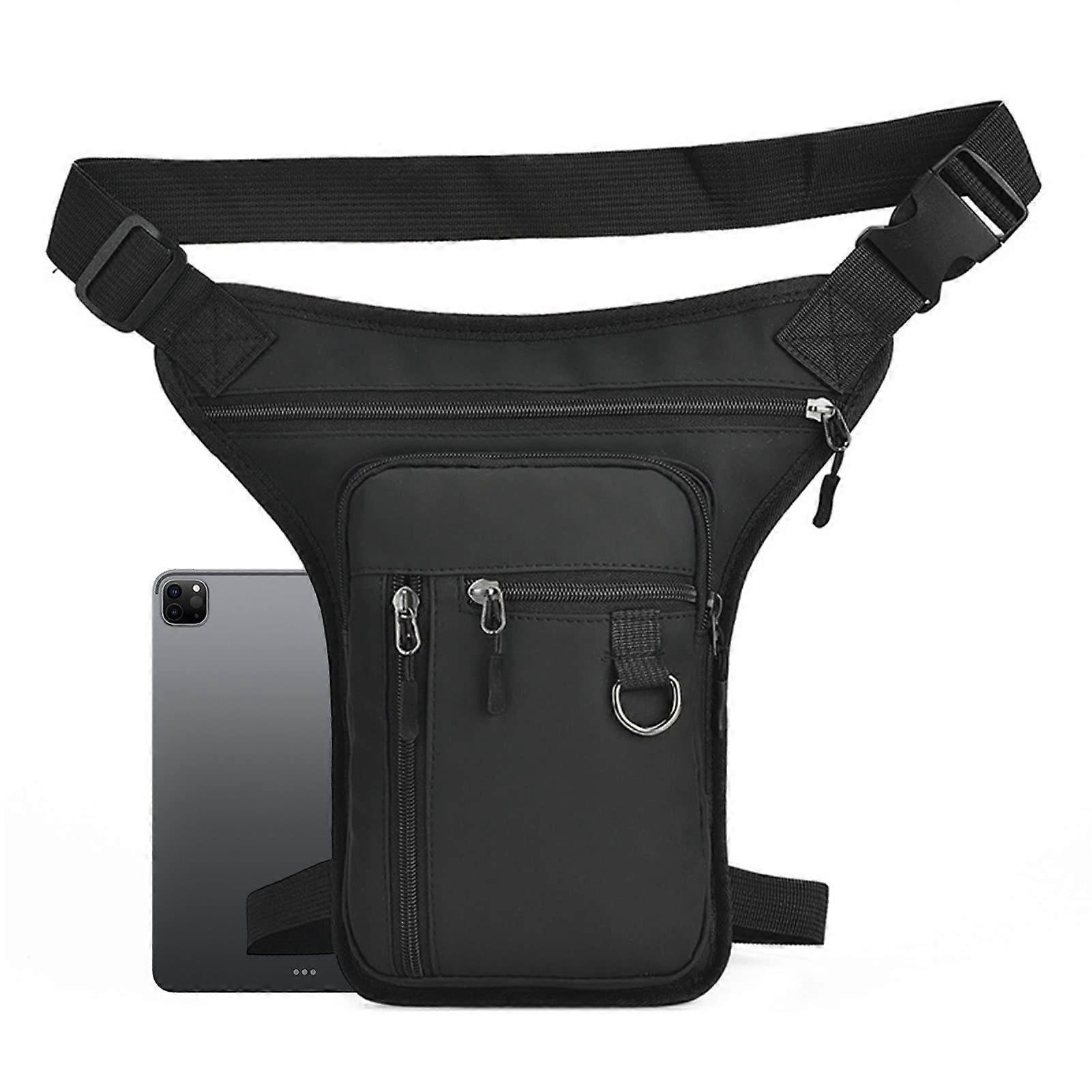 Leg Bag - Black Waist Belt Bag with Multiple Pockets for Running, Cycling, Motorcycle, and Outdoor Activities