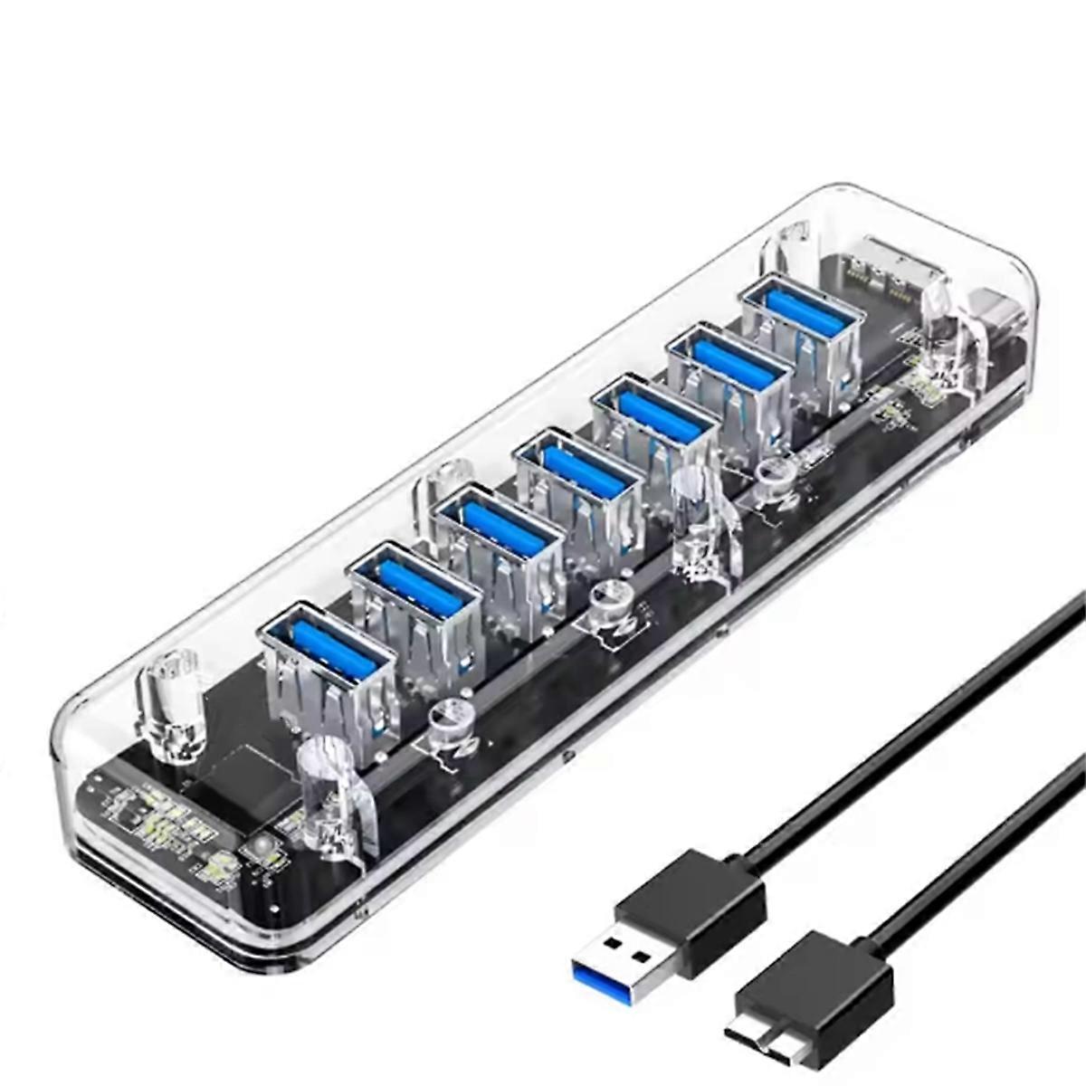 USB HUB Multi 7 Port High Speed USB3.0 Splitter with Micro-USB Power Port for Laptop PC OTG Adapte