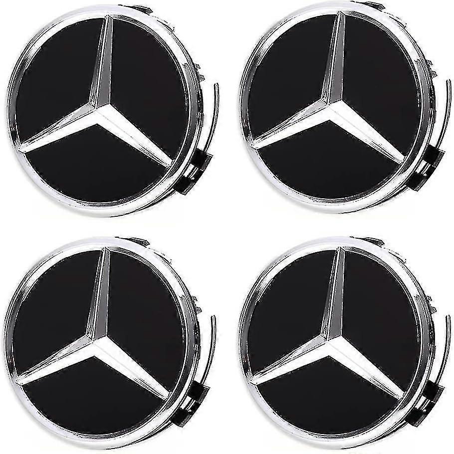 4 יחידות מכסי מרכז גלגלים למרצדס בנץ, כיסוי רכזת לרכב ABS 75 מ"מ / 2.95 אינץ' (שחור)