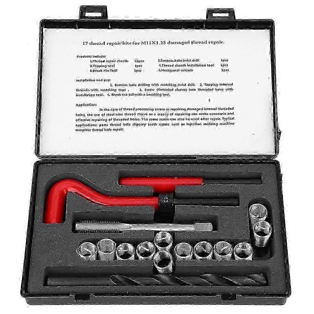 17 Pcs Thread Inserts M11x1.25 Female Thread Repairing Accessory Assortment Kit