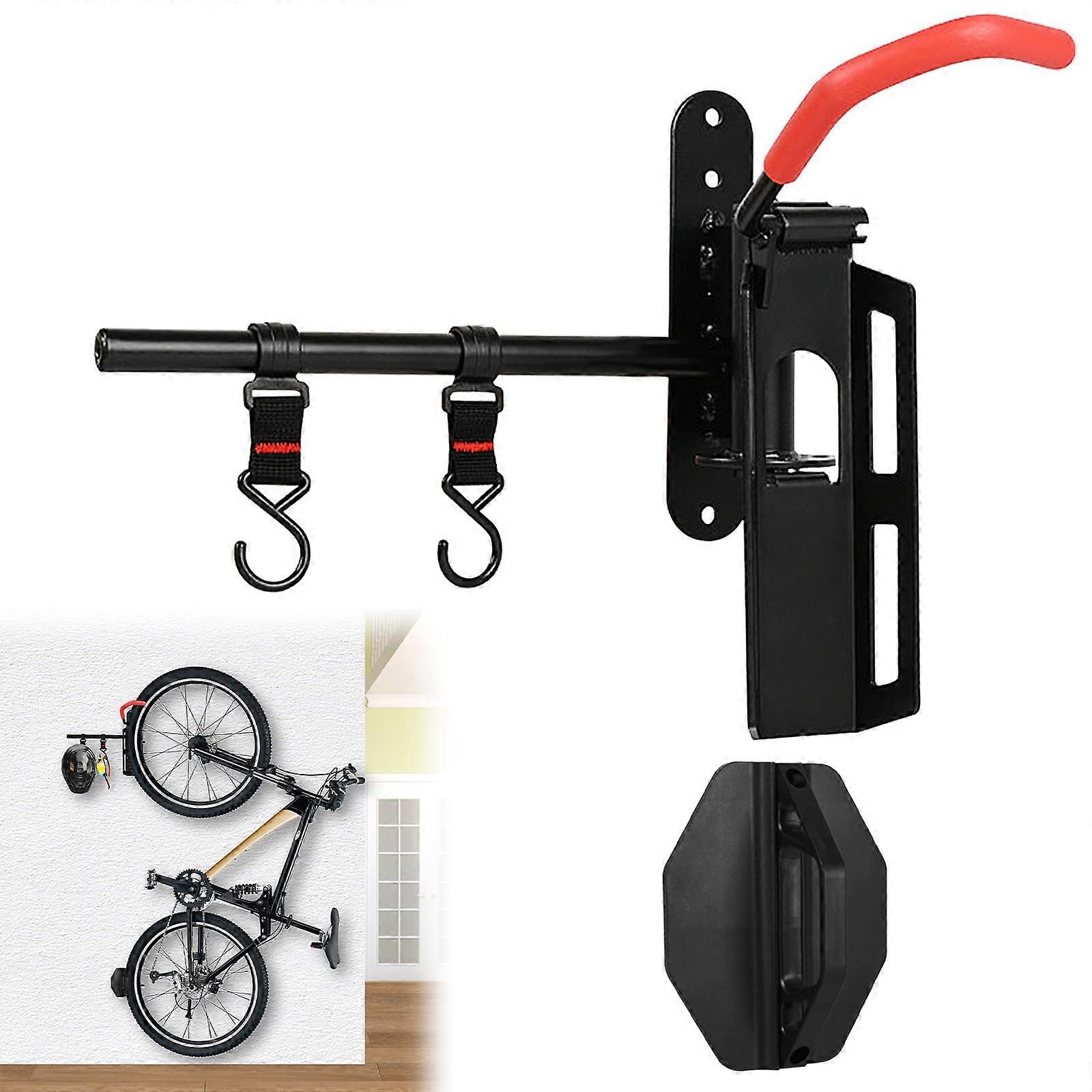 Improved monTEK Swivel Bicycle Wall Mount with 2 Storage Hooks, Vertical Garage Bike Stand, Black Bicycle Rack