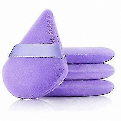 Set of 4 Soft Velvet Makeup Sponges, Reusable Triangle Powder Puffs with Strap for Foundation Application (Purple)